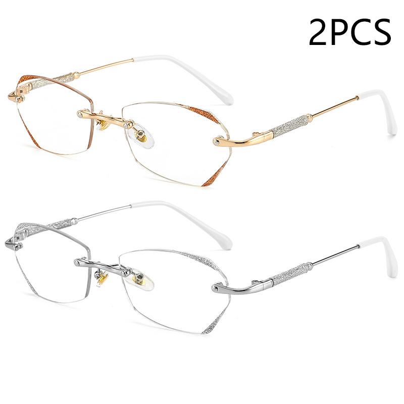 2PCS New diamond edgeless frameless reading glasses anti-blue starlight fine flash reading glasses 188 4