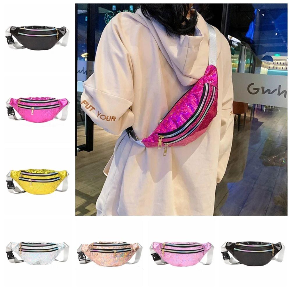 

Transparent Laser Waist Pack Waterproof Shiny Waist Bag Laser Chest Bag Men/women black