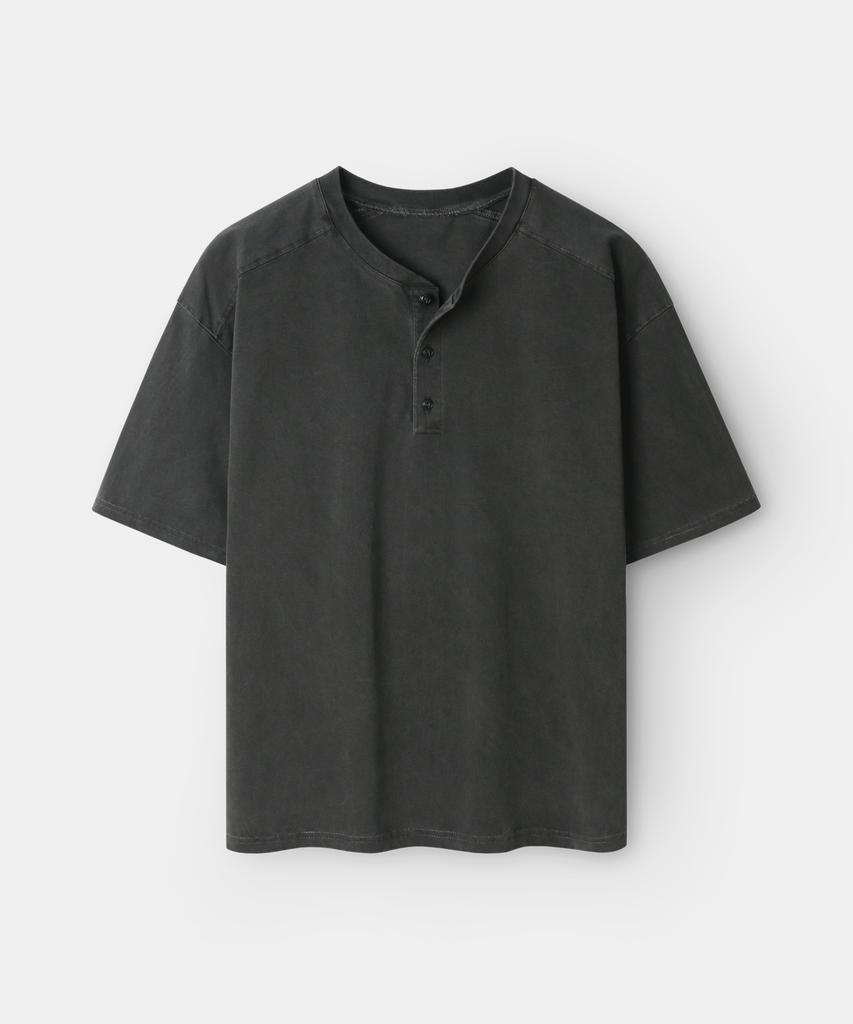 INDUST Pigment Washed Cut-Out Henley Neck Short Sleeve T-Shirt_Brown