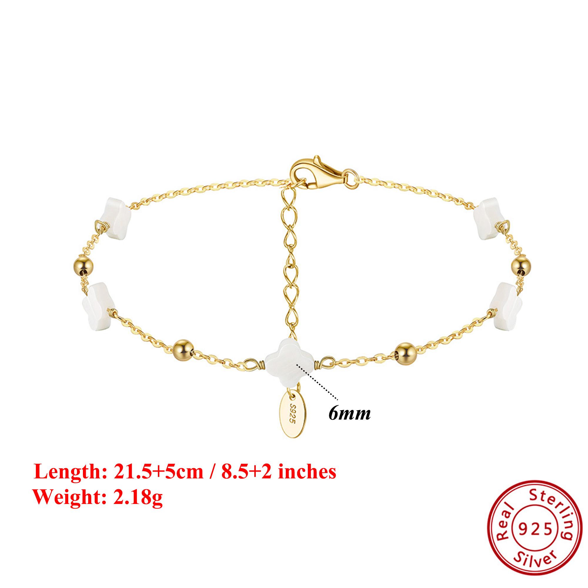 

Effie Queen 925 Sterling Silver Shell Anklet Four Leaf Clover Design Nature Style Lucky Symbol Body Chain Summer Jewelry GMA01