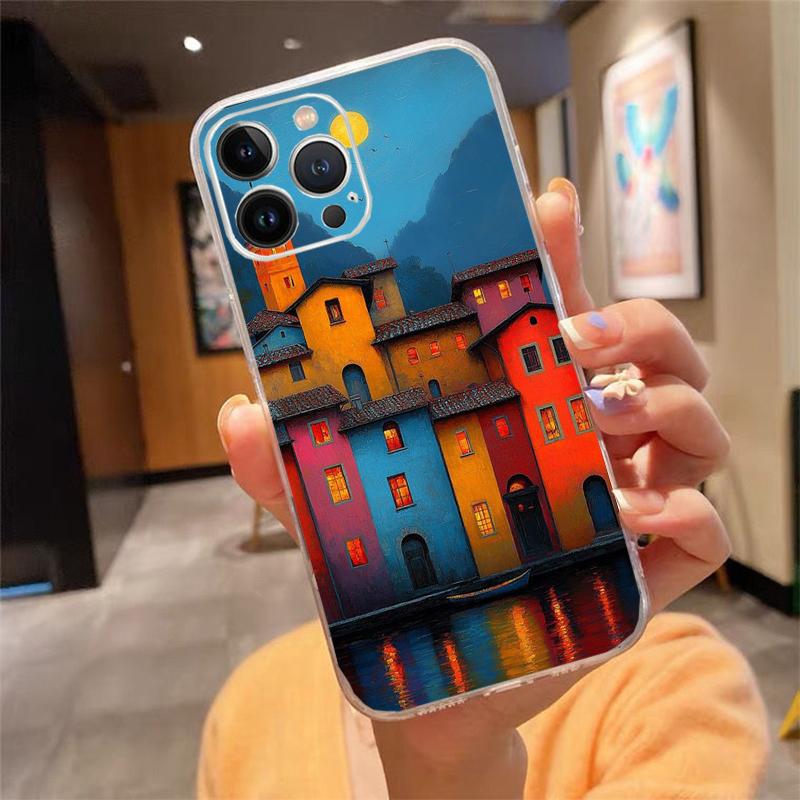 Phone Case Carcasa Funda For iPhone 17 Pro Max 17 Air 16 15 14 13 Pro Max 15 16 Pro 15Plus House Night Light Moon Scenery Case
