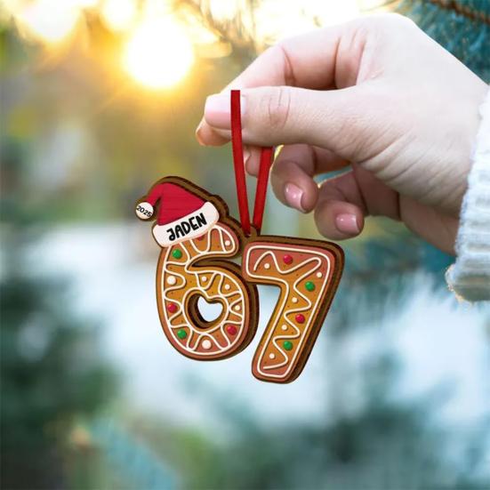 Sechs Sieben Holzornament Lustiger Teenie-Slang Weihnachtsbaumschmuck Humor 67 Meme Geschenk für Teenager