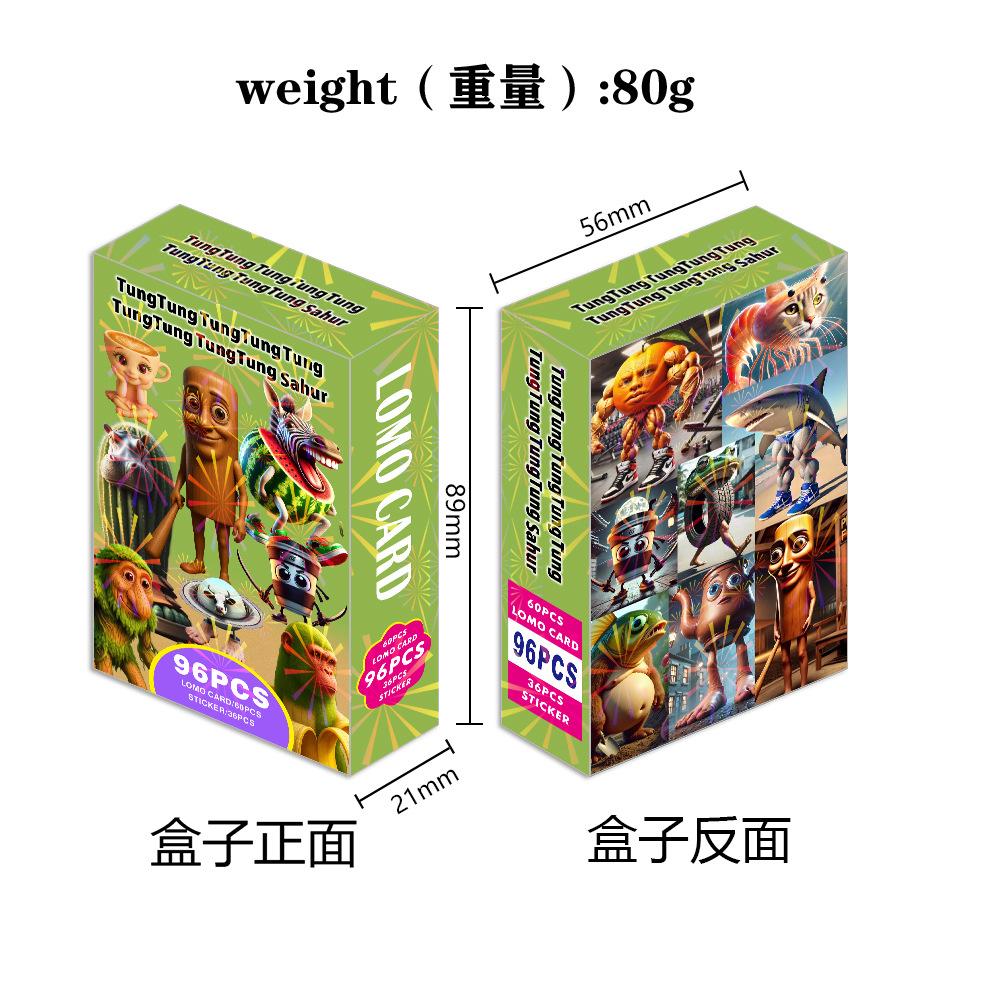 96pcs/Box TungTungTungSahur Italian Brainrot Wooden Sticker (36pcs ) + 60pcs  TungTungTungSahur LOMO Cards Anime Collectible Set
