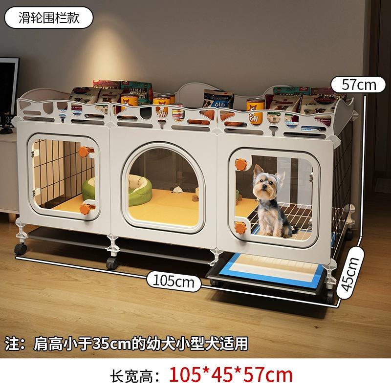 Small Dog Crate with Separate Toilet Area Puppy House for Teddy Bichon Pet Bedroom Kennel Cozy Puppy Home with Removable Tray