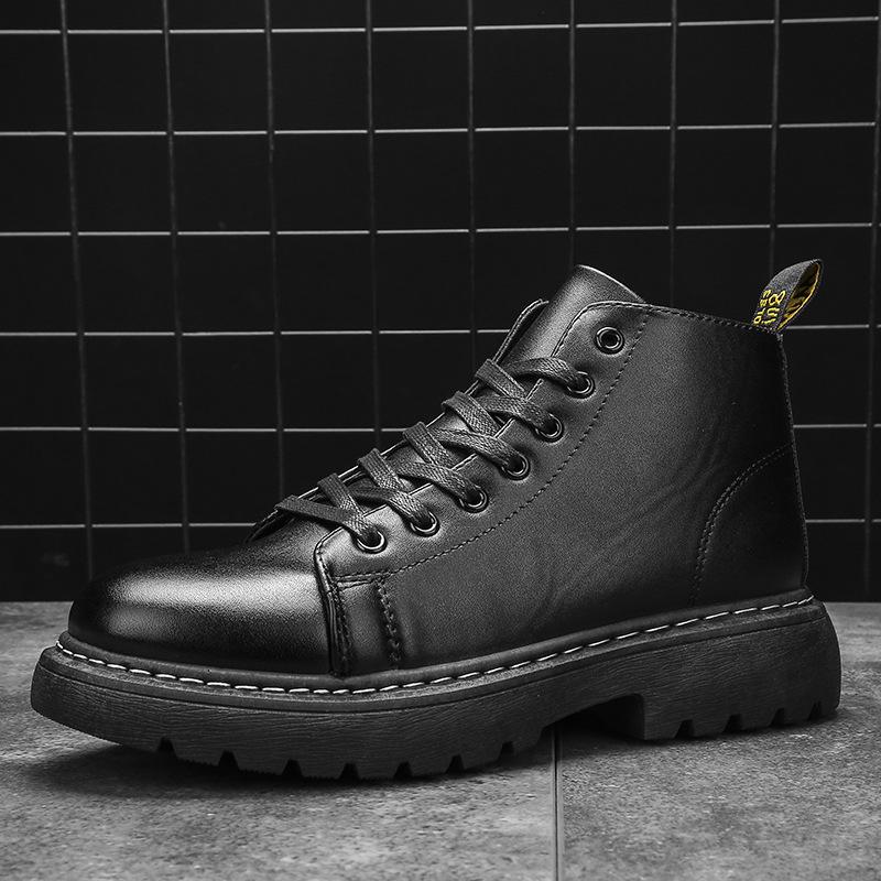 2025 British Style Leather High-Top Martin Boots with Side Zipper for Autumn/Winter