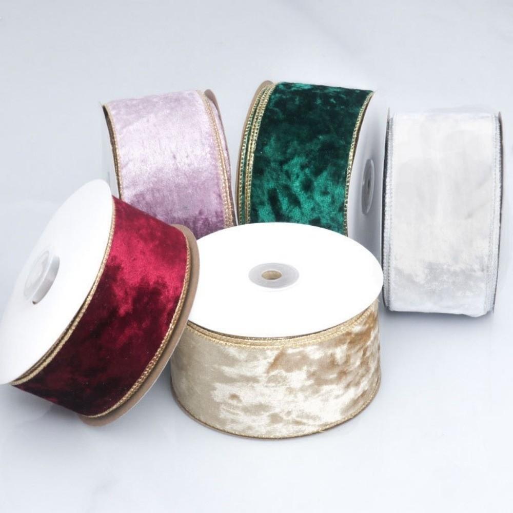 DIY 10yard/roll Christmas Ribbon Velvet with Wire Gold Edge Craft Bow Material Handmade 5cm Width Gift Webbing Xmas Tree Wreath