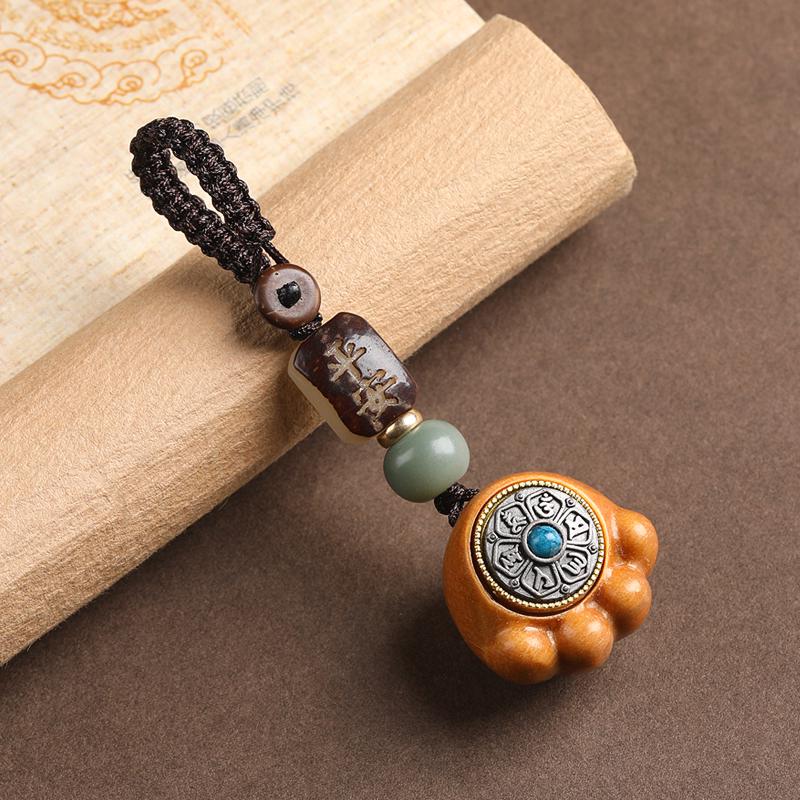 Exquisite Red Sandalwood Cat Paw Keychain Pendant: Cute & Lucky Charm for Men, Women, Couples - Mobile Phone Chain and Lanyard