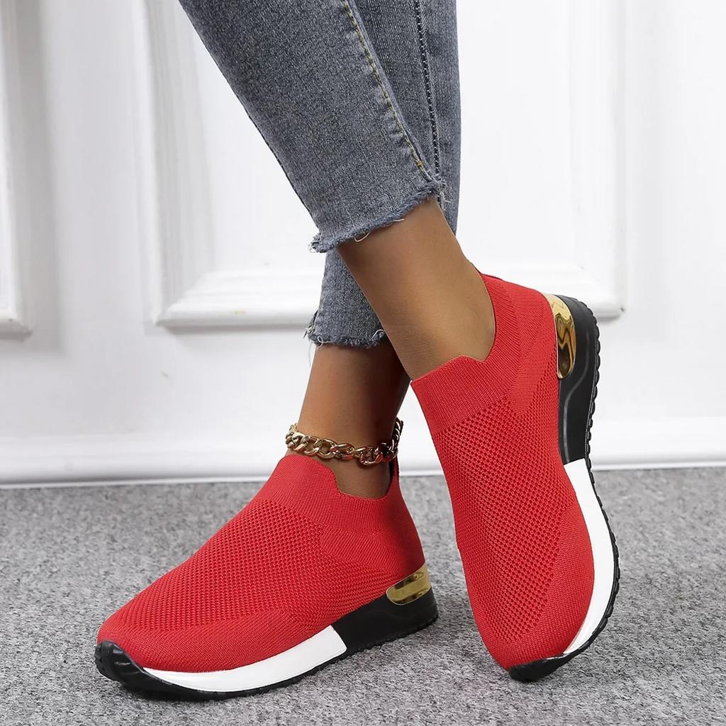 Weave Mesh Shoes For Women  Fashion Mujer Sneakers Spring Summer Slip On Ladies Platform Socks Shoes Light Vulcanized Shoes