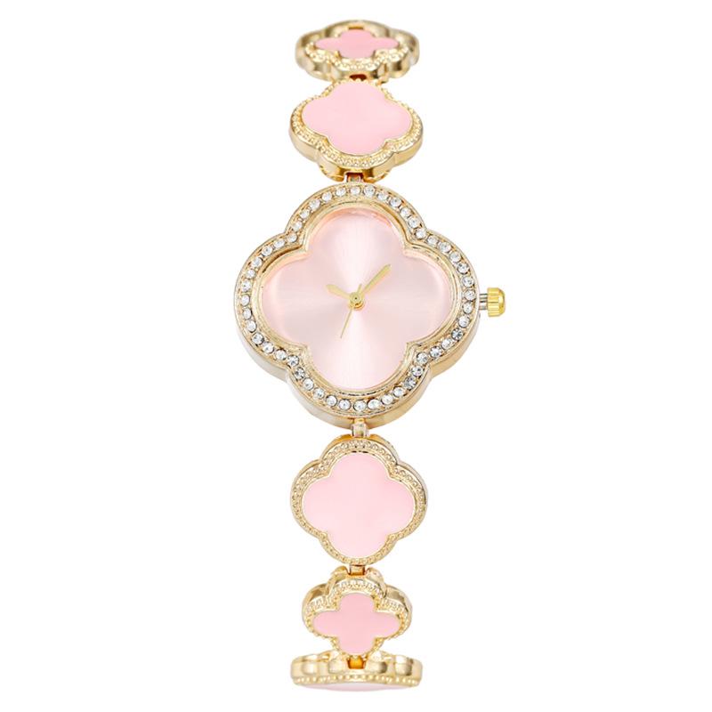 

Модные женские кварцевые часы-браслет с лепестками и четырехлистным клевером