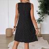 Women's Sleeveless Polka Dot Dress Round Neck Loose A-Line Casual Midi Tank Dress For Daily Beach Wear