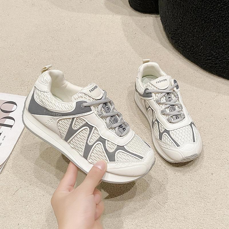 Korean version mesh lace-up little white shoes women's summer 2025 new fashion versatile and comfortable sports and leisure dad shoes