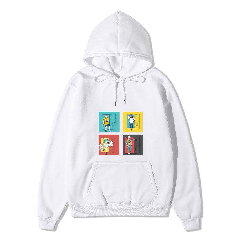Anime Jujutsu Kaisen Ending Scene Printed Hoodie Loose Warm Fleece Sweatshirt Autumn Winter Minimal Street Pullover