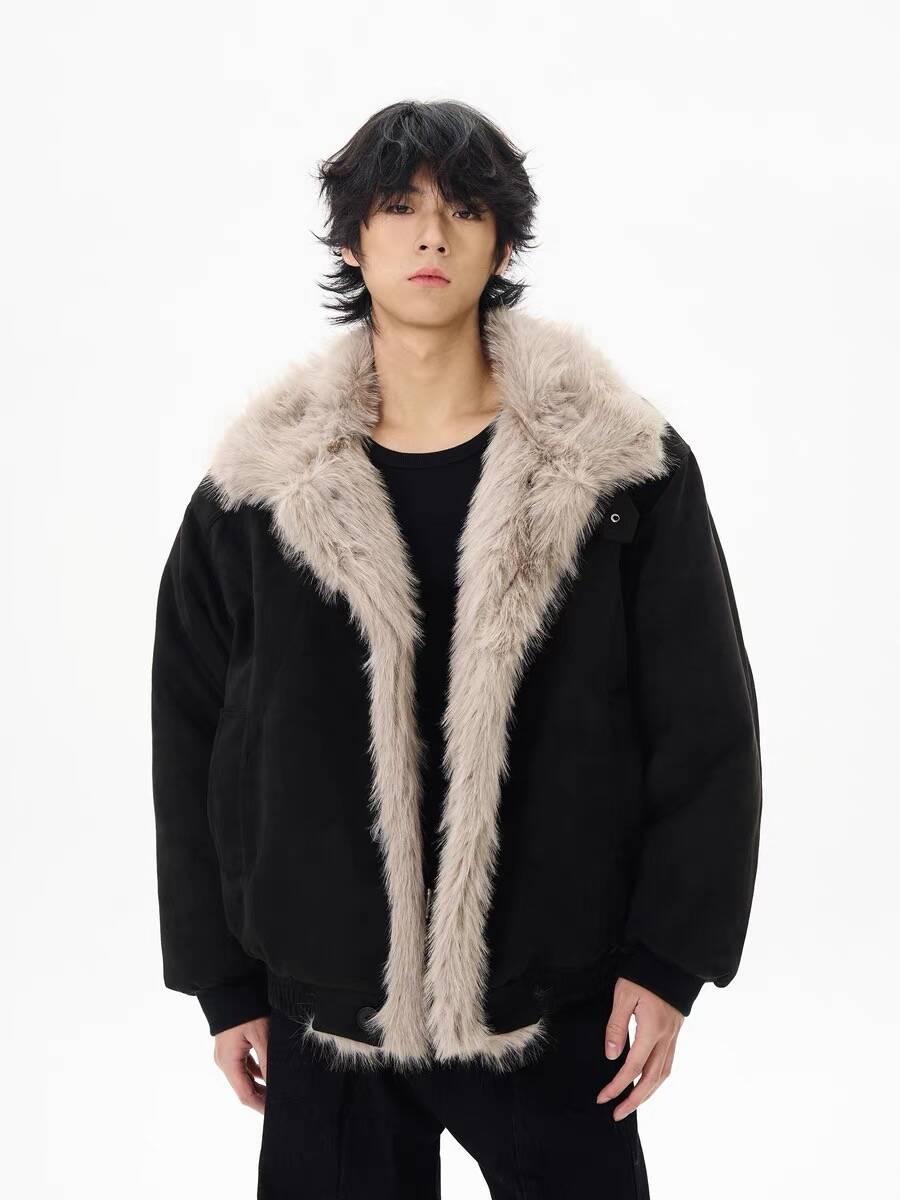 

2025 Winter Retro Distressed Mountain Eagle Cotton Coat: Unisex Loose Fit with Warm Fur Collar XXL чорний