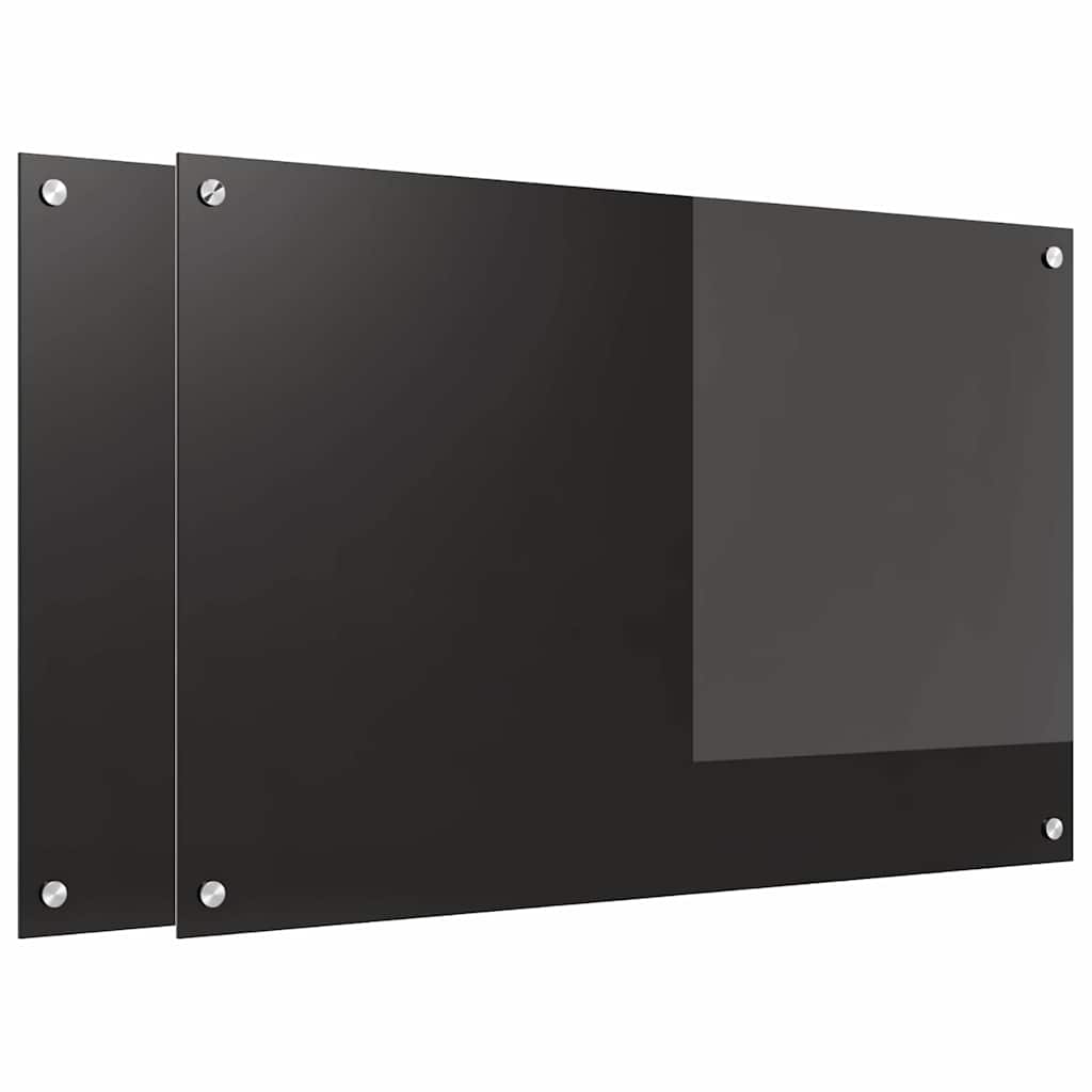 Kitchen Splashback 2 pcs Black 90 x 60 cm Tempered Glass