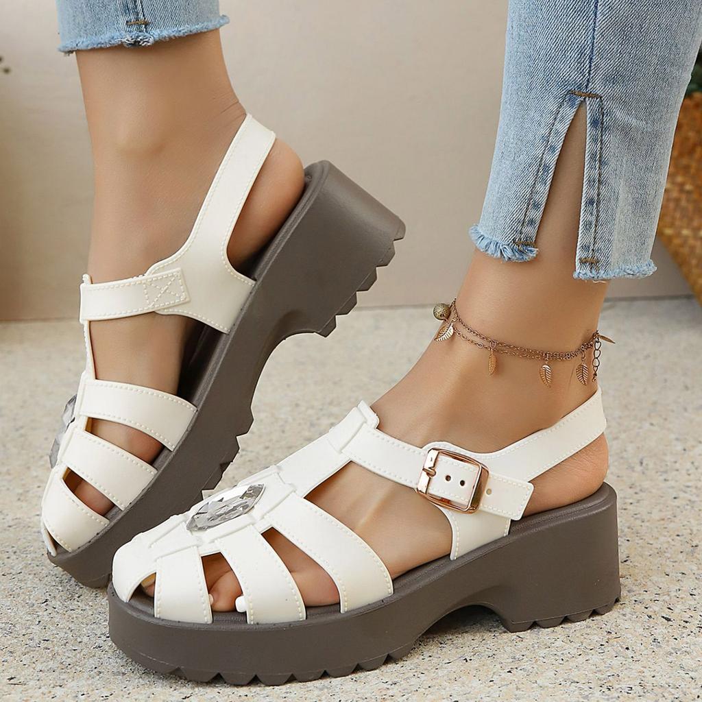 Women Stylish Platform Sandal Beige Openwork Design Comfortable Height Enhancing And Versatile Wedges For Womens Sandals Heels
