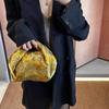 New Design Gold Patterned Women's Handbag Pleated Silk Cloud Bag Fashion Satins Dumpling Bag for Ladies
