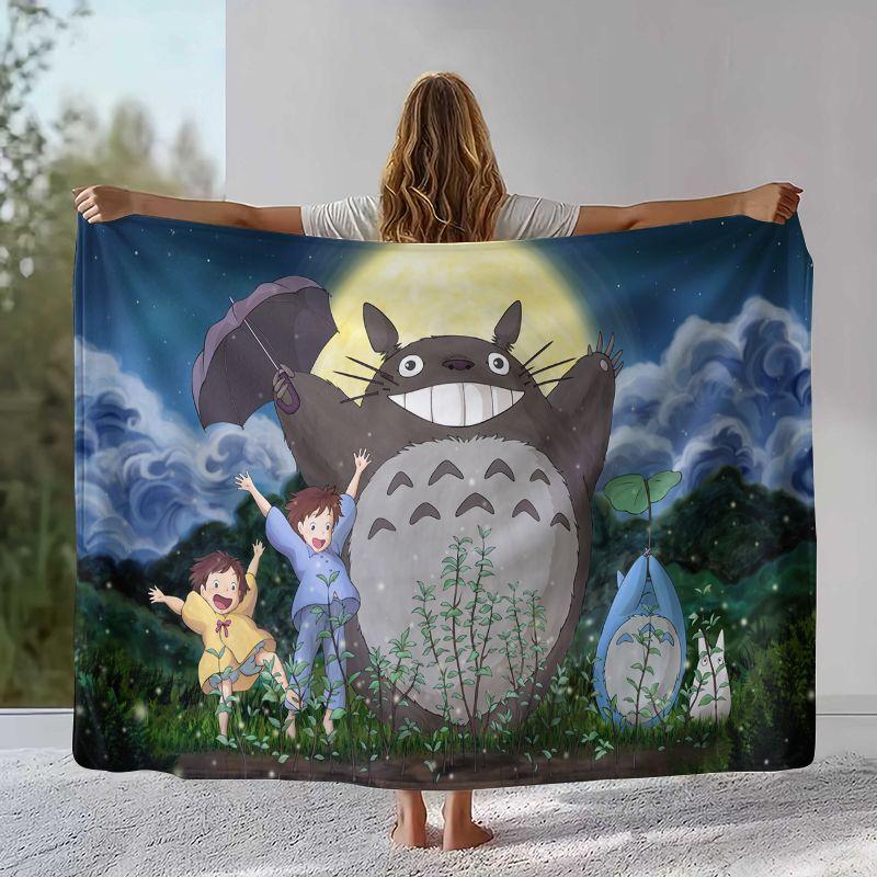 Coperta Morbida Calda in Flanella Disegno Cartone Animato T-Totoro Retro Carino, Plaid in Peluche Ultra Morbido per Casa Camera da Letto Letto Divano Copertura Ufficio Campeggio Picnic
