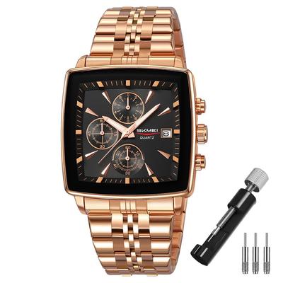 Quadratische Stilvolle Schwarz Gold Edelstahl Armbanduhr Wasserdicht Analog Business Casual Chronograph Große Zifferblatt Uhr Luxus Geschenk Roségold Uhr für