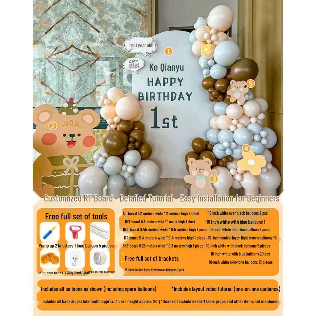 First Birthday & Hundred Days Celebration Backdrop with Balloons - Party Wall Decoration