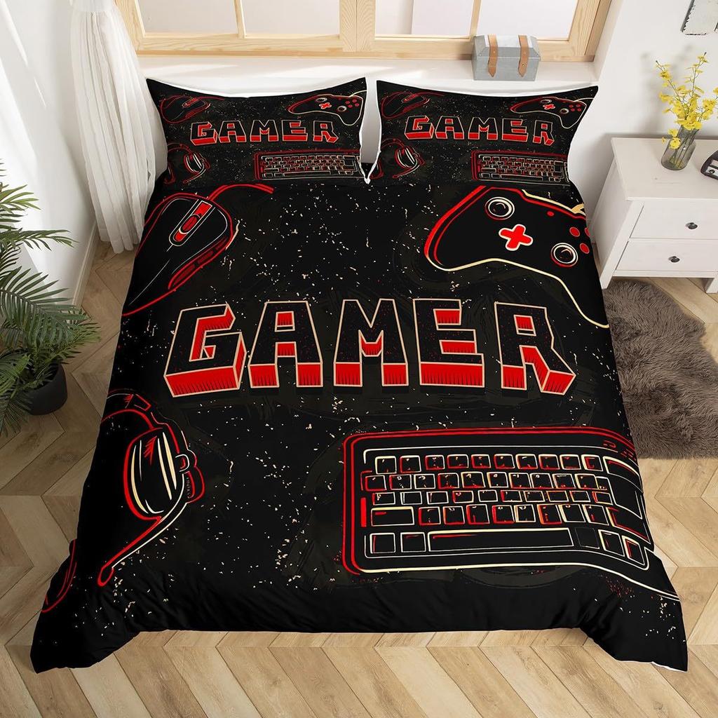 Red Gamepad 3D Digital Printing Three-Piece Bedding Quilt Cover
