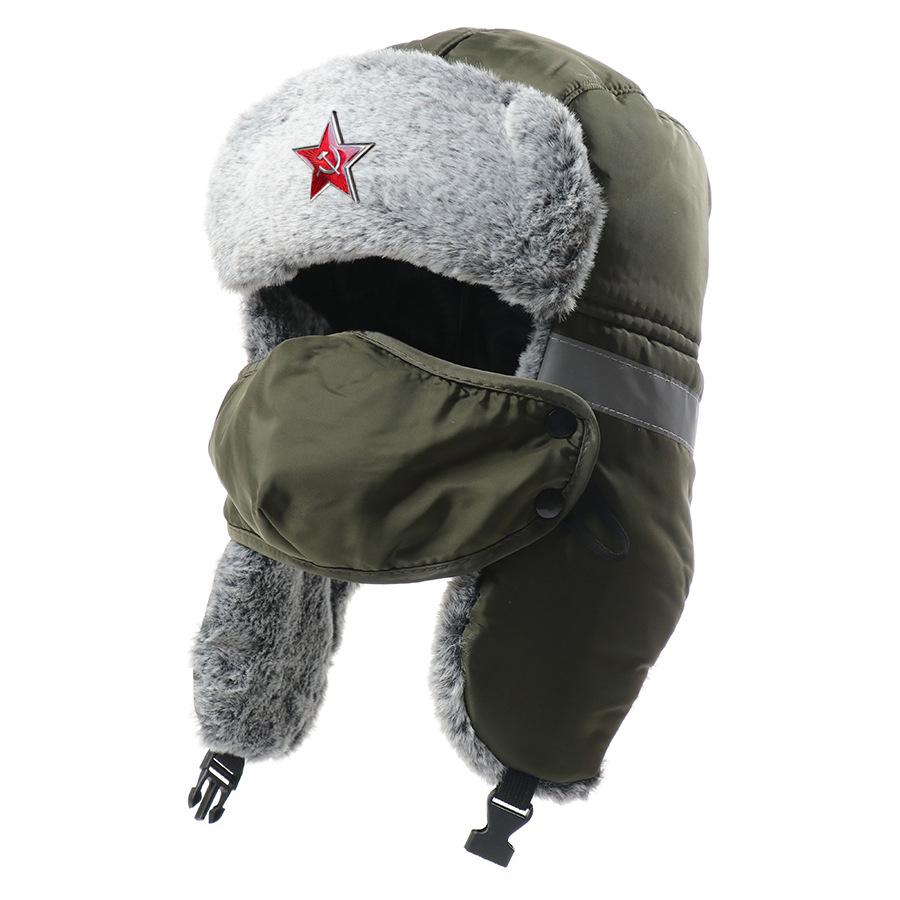 Soviet coat of arms Lei Feng hat imitation rabbit fur autumn and winter outdoor ear protection hat winter warm and cold plush hat direct supply