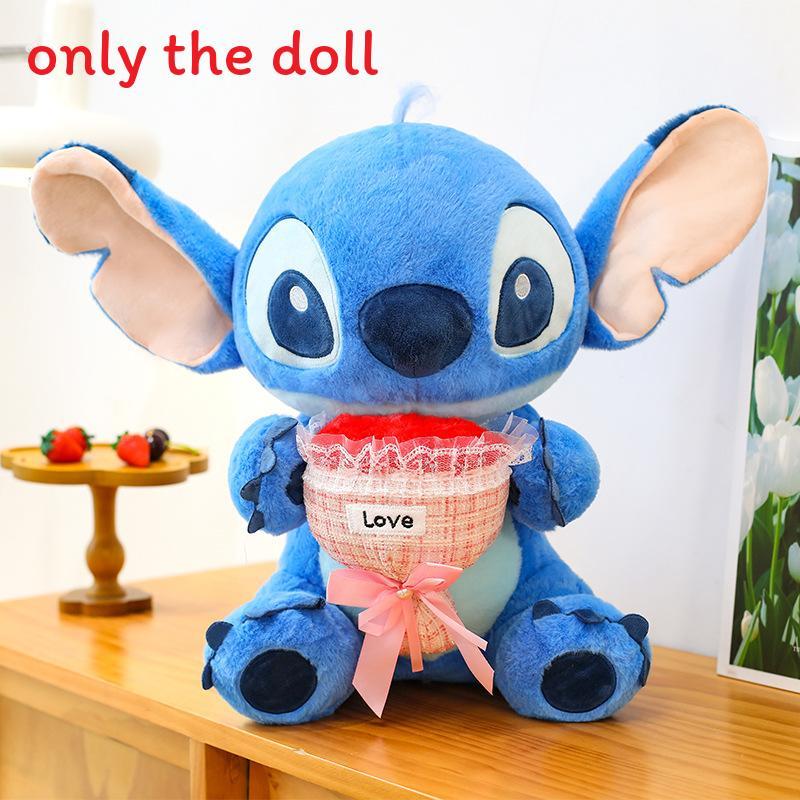 

Stitch Plush Toy With Embracing Flower Design For Valentines Gift 30cm синий