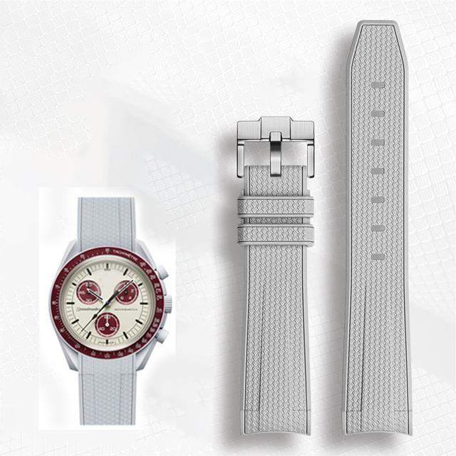 Cinturino Avanzato in Gomma per Orologi Rolex Omega X Swatch Joint MoonSwatch Constellation Sports Cinturino da 20mm Banda con Estremità Curva