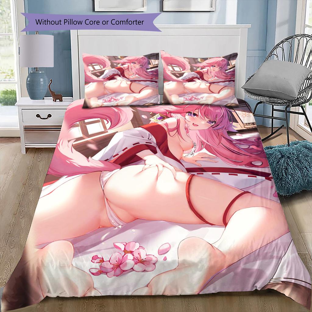 Anime Pattern Bedding Quilt Set Quilt Cover Pillowcase Home Decoration Birthday Gift (1 * Duvet Cover + 2 * Pillowcase, Without Core)