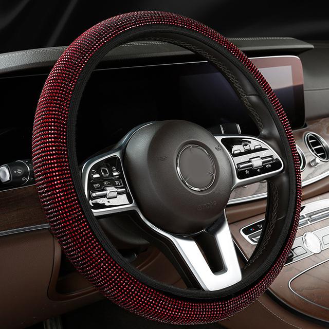 Car Steering Wheel Cover with Bling Full  Crysta Diamond Carbon Fiber Universal Protector Suitable 36-38cm Vehicle 