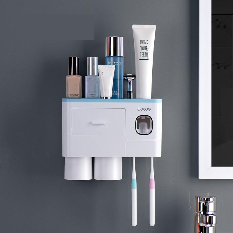 Toothbrush Holders Bathroom Decor with Toothpaste Dispenser, 2/3/4 Cups Toothbrush Holder Wall Mounted Bathroom Accessories
