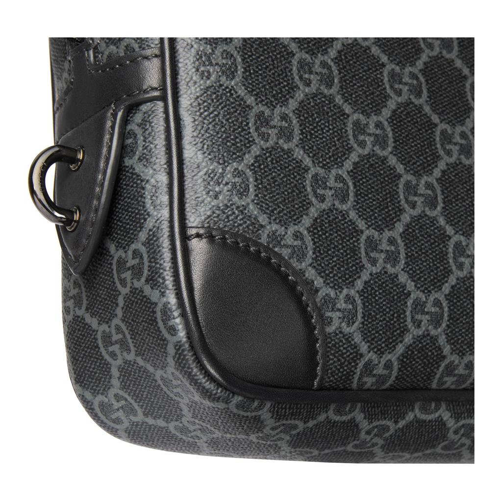 Gucci GG Emblem Logo Muster Reißverschluss Stoff Kulturtasche Klein Herren Kulturtasche Schwarz 821164-FAD6M-1000