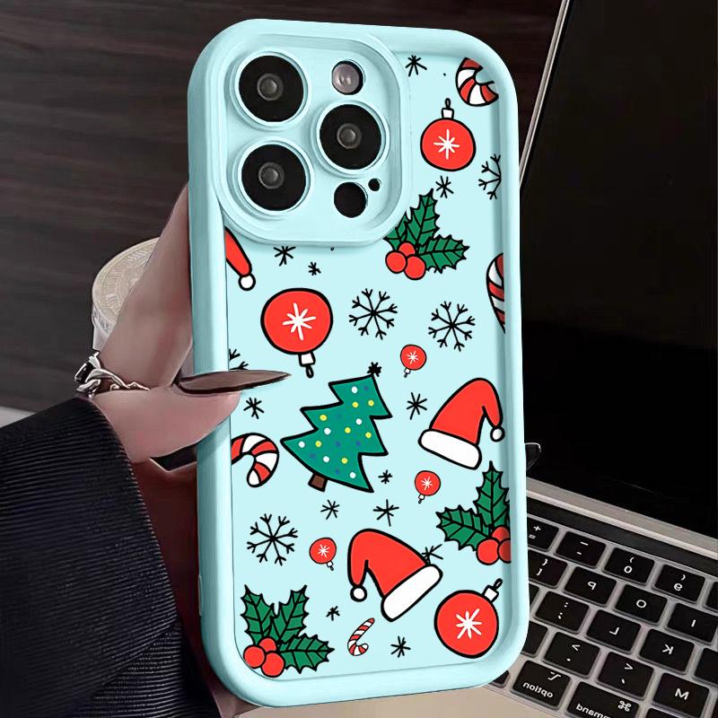 Cartoon Merry Christmas Pattern Matte Cover For iPhone 16 Pro Max 15 Plus 14 Pro 13 12 11 XS XR 17 Soft Silicone Len Protection Shockproof Phone Case