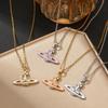 Empress Saturn Diamond Paved Necklace: Elegant, Luxurious Titanium Steel Clavicle Chain for Women