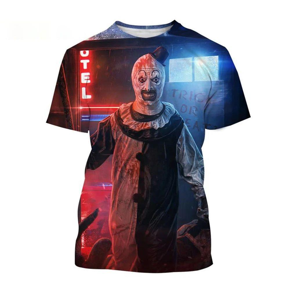 Summer Horror Movie 3D Digital Printed T-shirt Men's Clown Short Sleeved T-shirt