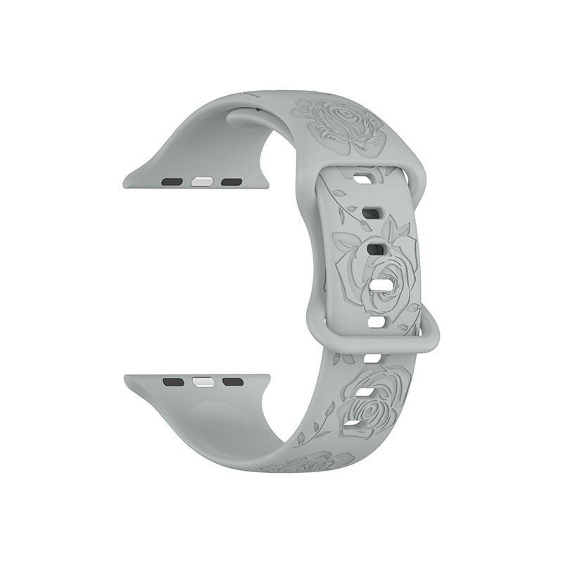 Apple Rose Pattern Silicone Watch Strap for 9th Gen Apple Watch, Laser Engraved Design with Eight-Shaped Buckle