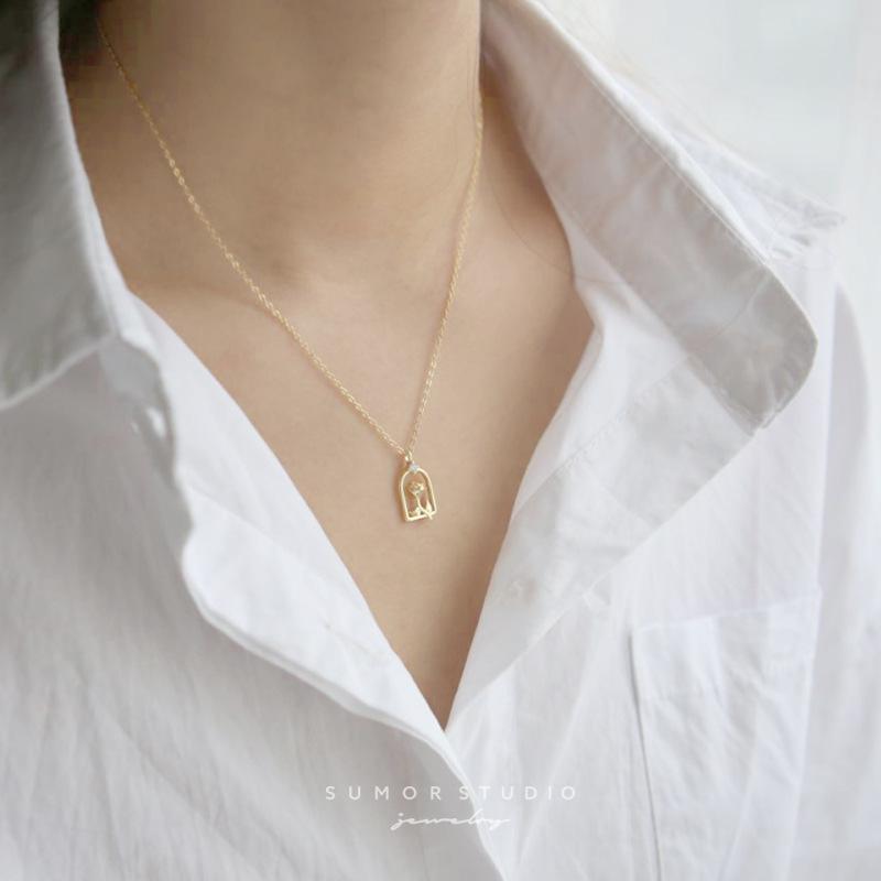 14K Gold-Plated S925 Sterling Silver Rose Necklace - Elegant French Collarbone Chain for Women
