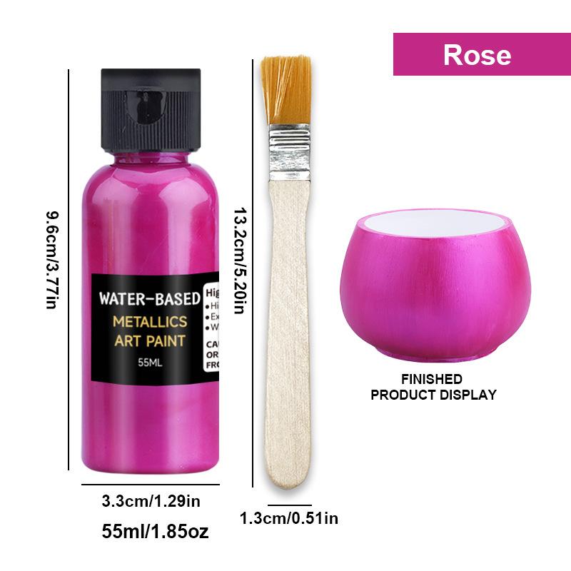 12-Color Water-Based Metallic Paint 55ml Rustproof Fade-Resistant Pigment for DIY Crafts Metal Surfaces