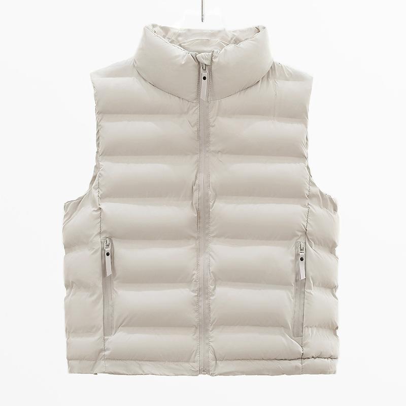 Women'S Autumn And Winter New Stand-Up Collar Short Pocket Zipper Light And Slim Vest