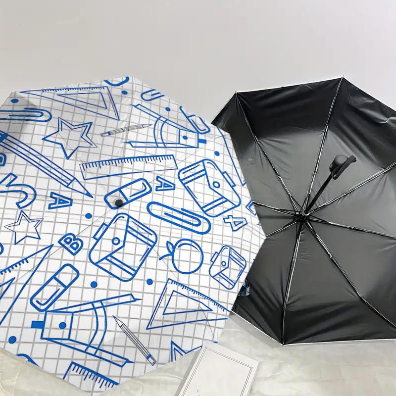 1PC stationery school Automatic Open/Close Umbrella with Windproof, 8-Rib Sturdy Canopy, Durable Ribs, Fashionable Design, Outdoor Accessory, Fun Prin