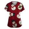 Dámská móda Výstřih do V Krátký rukáv Pracovní oděv s kapsami Vánoční potisk Top Uniforma pečovatele