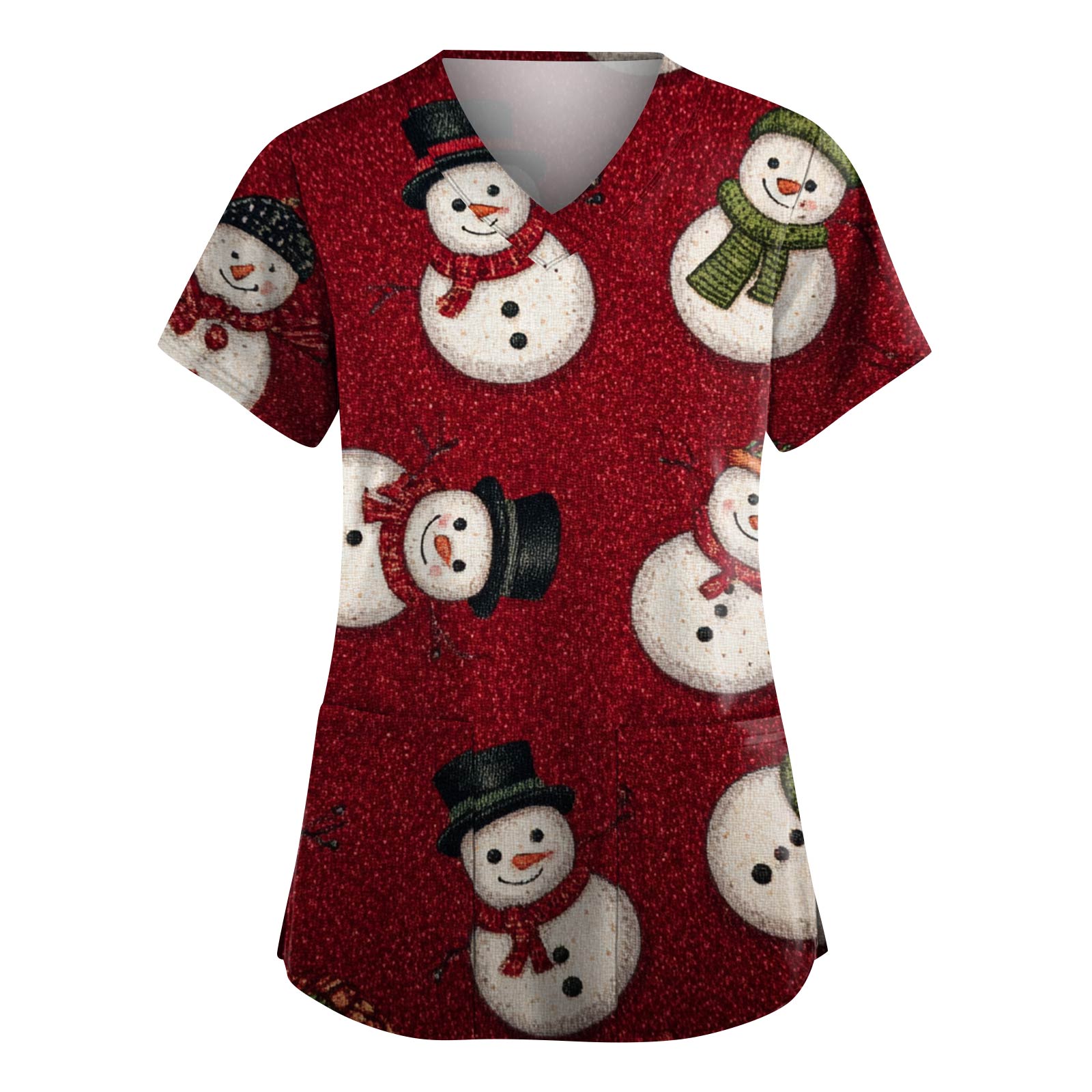 

Женская модная рабочая одежда с V-образным вырезом и короткими рукавами, с карманами, топ с рождественским принтом, униформа для сиделки L