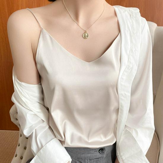 Plus Size Satin Acetate Silk Camisole for Women - Versatile Base Layer or Outerwear