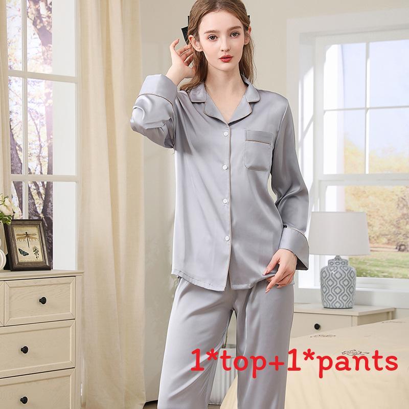 Silk Pajama Set For Women Spring Summer Light Breathable Lounge Sleepwear For Home Use