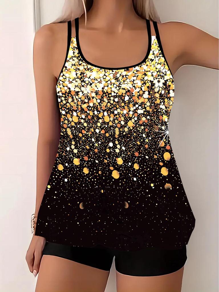 Modny Damski Tankini Plus Size z Spódniczką z Nadrukiem 2025 - Styl Europejski i Amerykański