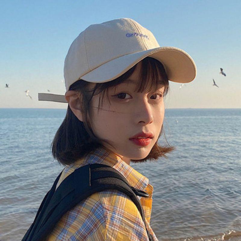

Big Brim Peaked Cap Female Ins Letters Japanese Style Soft Top Baseball Cap Tide K-style Casual Easiest for Match Face-Showing Small Hat Beige Adjustable