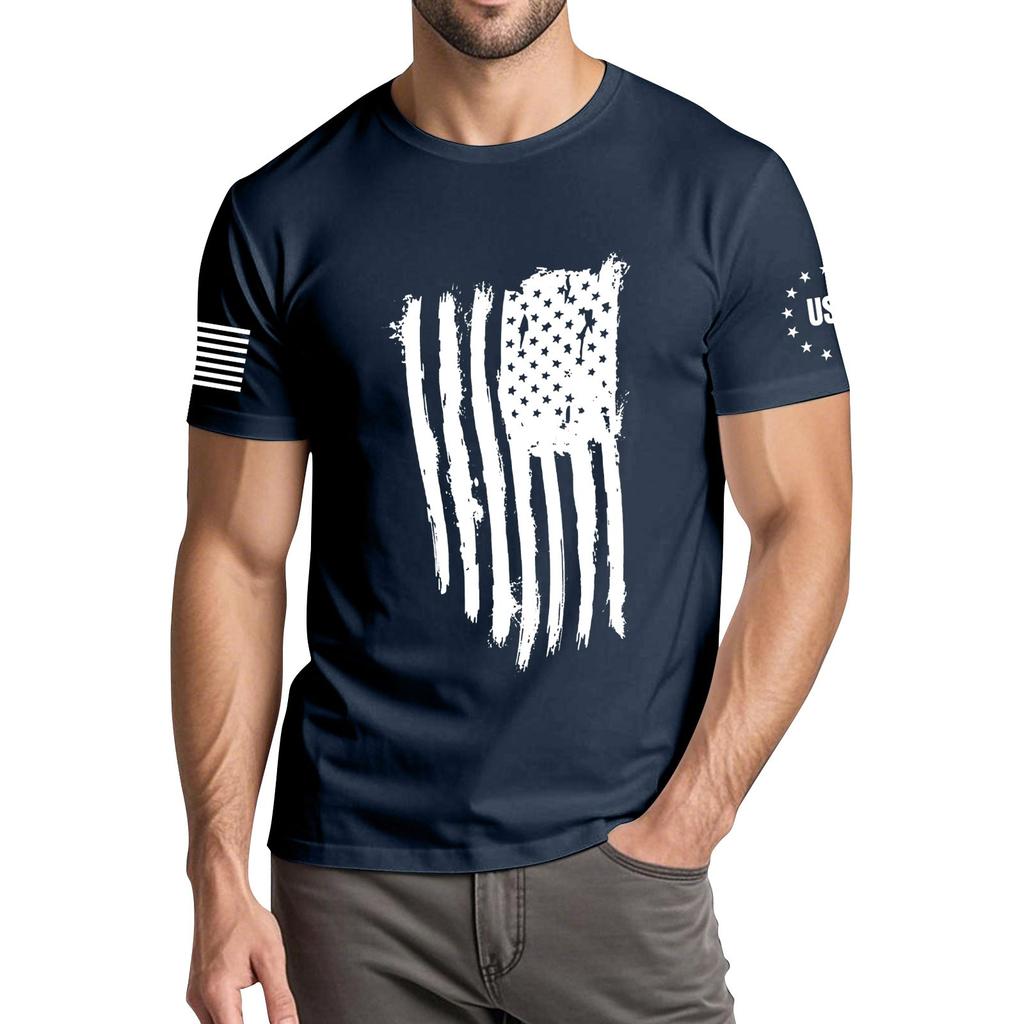 Herren Modisches Lässiges Unabhängigkeitstag Bedrucktes Rundhals Kurzarm T-Shirt Top