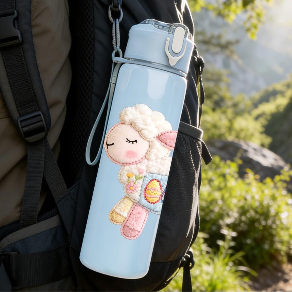 1PC Soft Plush Sheep Cute Cartoon Print 750ml Color Plastic Sports Water Bottle Leakproof Flip Straw Lid Suitable for Sports Office Home Use