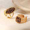 Trendy Leopard Print Stainless Steel Adjustable Ring for Women - 18k Gold Plated Titanium Fashion Jewelry Ring