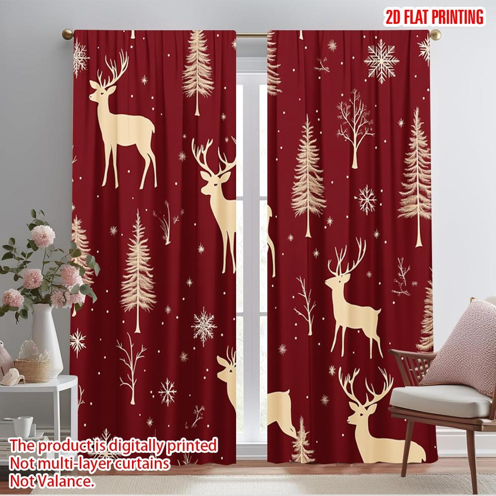 

2pcs,2D plane printing Print Curtains Deer Snowflakes Christmas Trees 100% Polyester (without rod) Festive Ldeal for Living Room 52.50×116.00 CM 2pcs