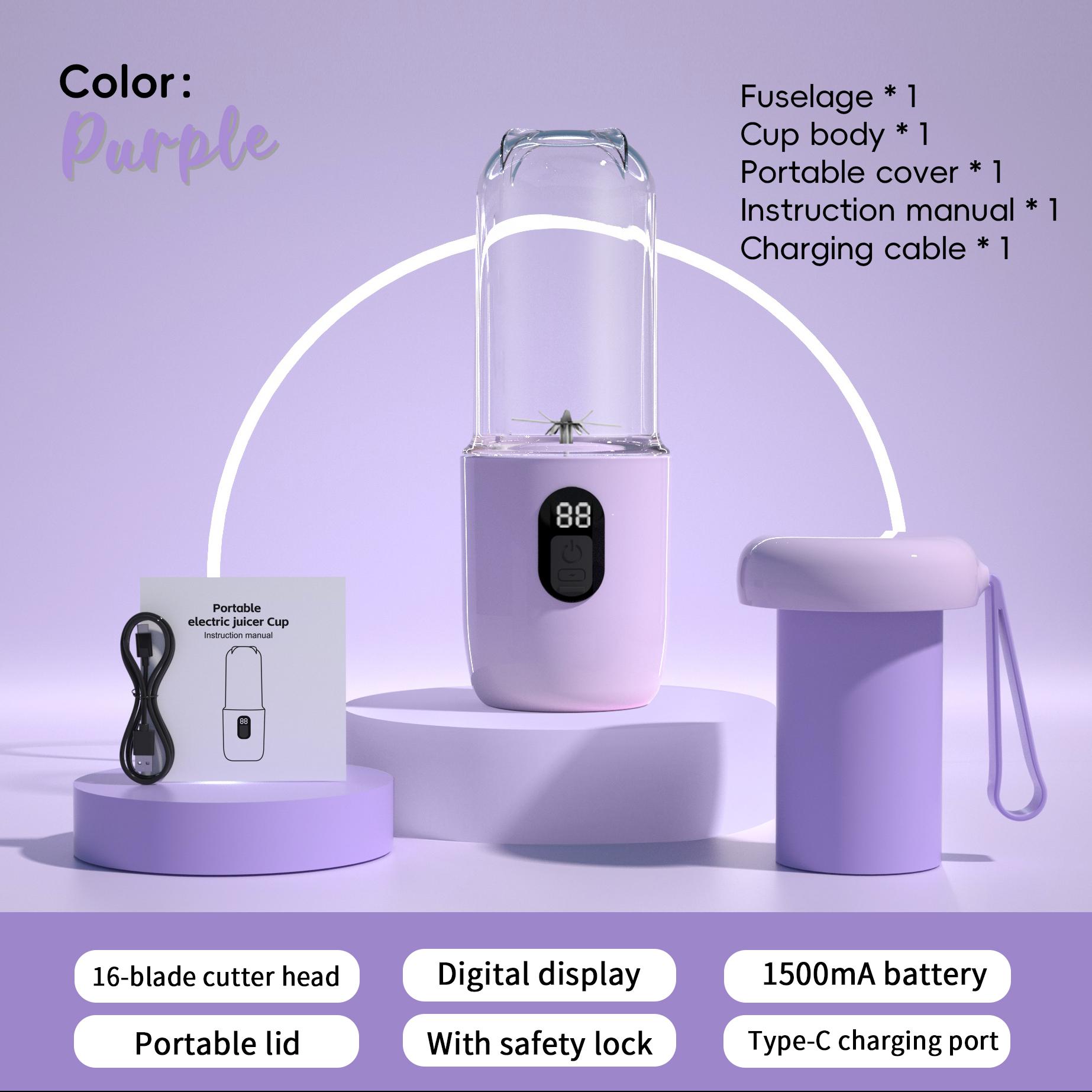 HOMEFISH Portable Blender USB Rechargeable Cordless Mini Juicer Mixer for Smoothie Shake Protein Travel Sports Bottle Juicer Cup фиолетовый
